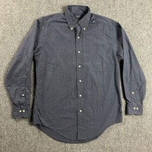 Brooks Sport Shirt Mens Small Blue Grid Check‎ Button Down 100% Cotton Adults